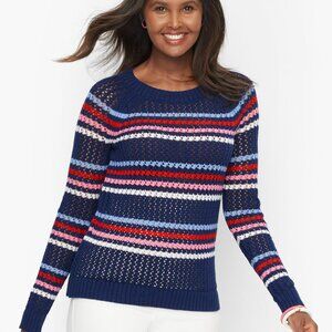 Talbots blue red pink white striped open weave summer sweater size woman's XLP